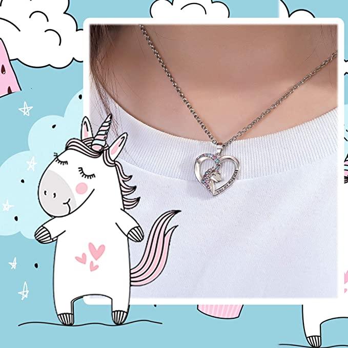 Unicorn Necklace for Women Girls, CZ Stone Heart Pendant Necklace With You Are Magical Message, Gift for Daughter, Granddaughter and Niece - TheGivenGet