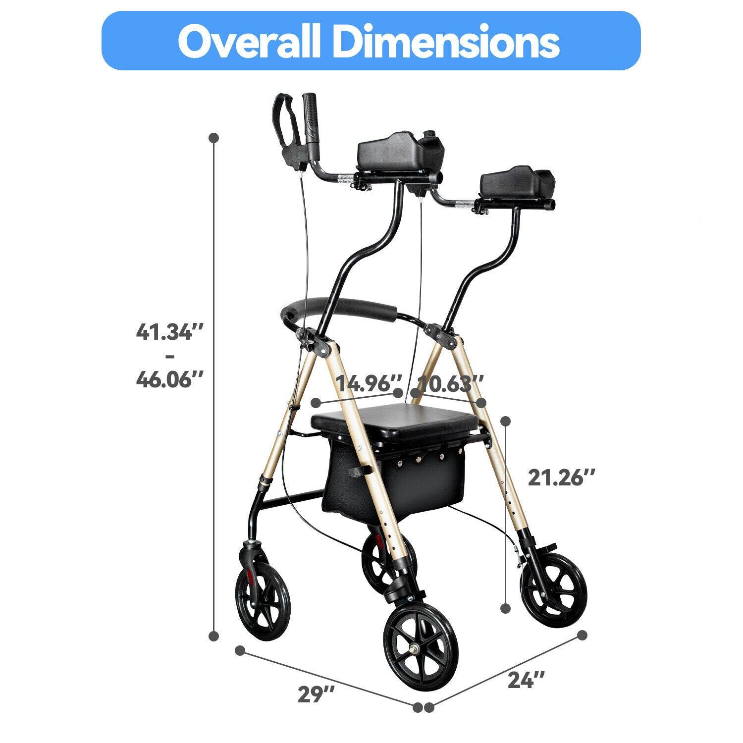 Upright Walker Stand Up Folding Rollator 300 lbs, Seat Padded Armrest For Senior - TheGivenGet