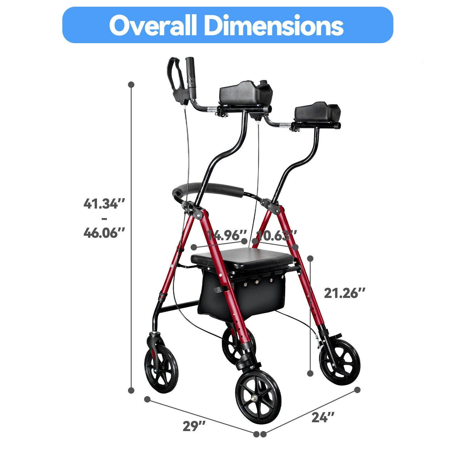 Upright Walker Stand Up Folding Rollator 300 lbs, Seat Padded Armrest For Senior - TheGivenGet