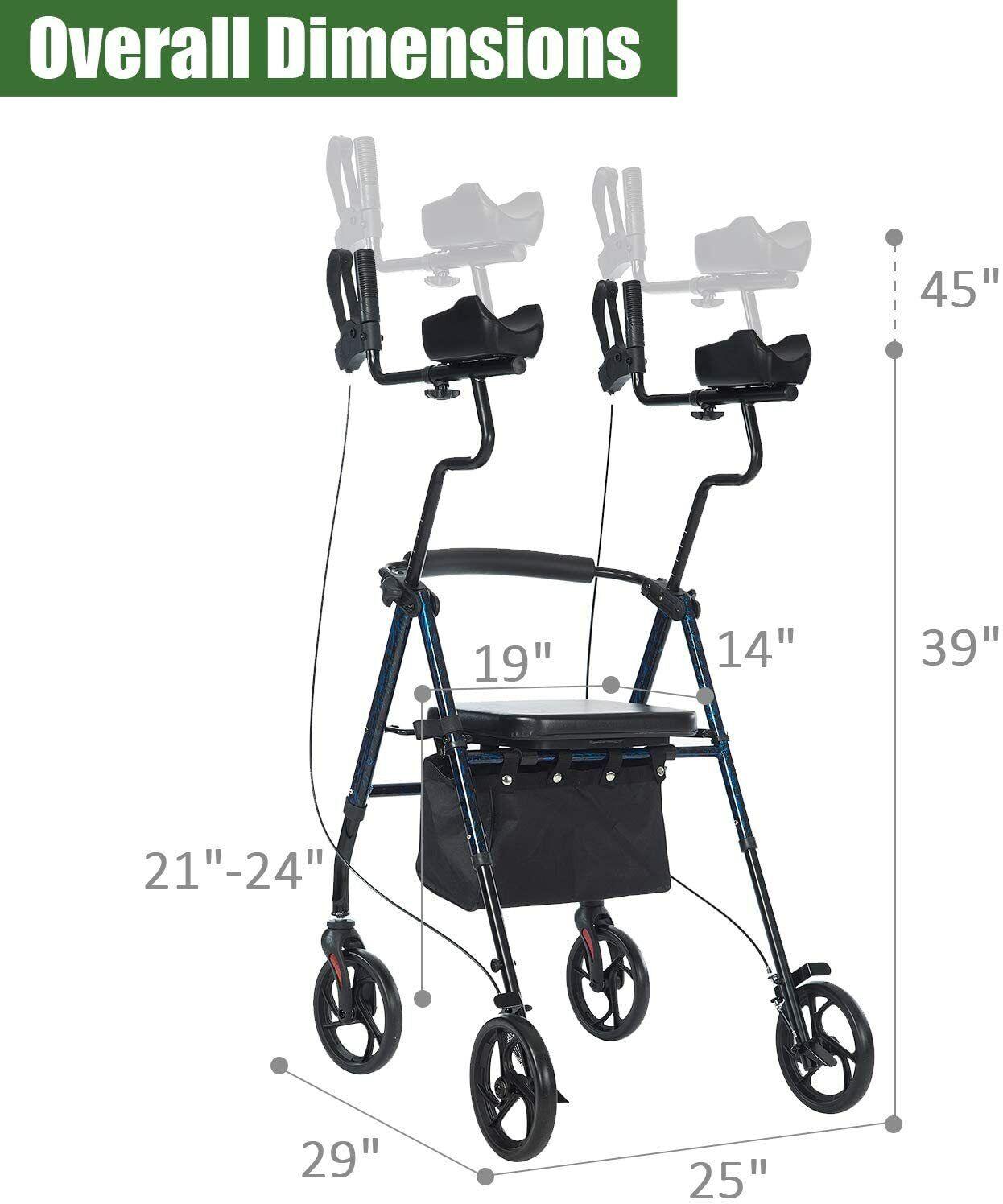 Upright Walker Stand Up Folding Rollator 300 lbs, Seat Padded Armrest For Senior - TheGivenGet