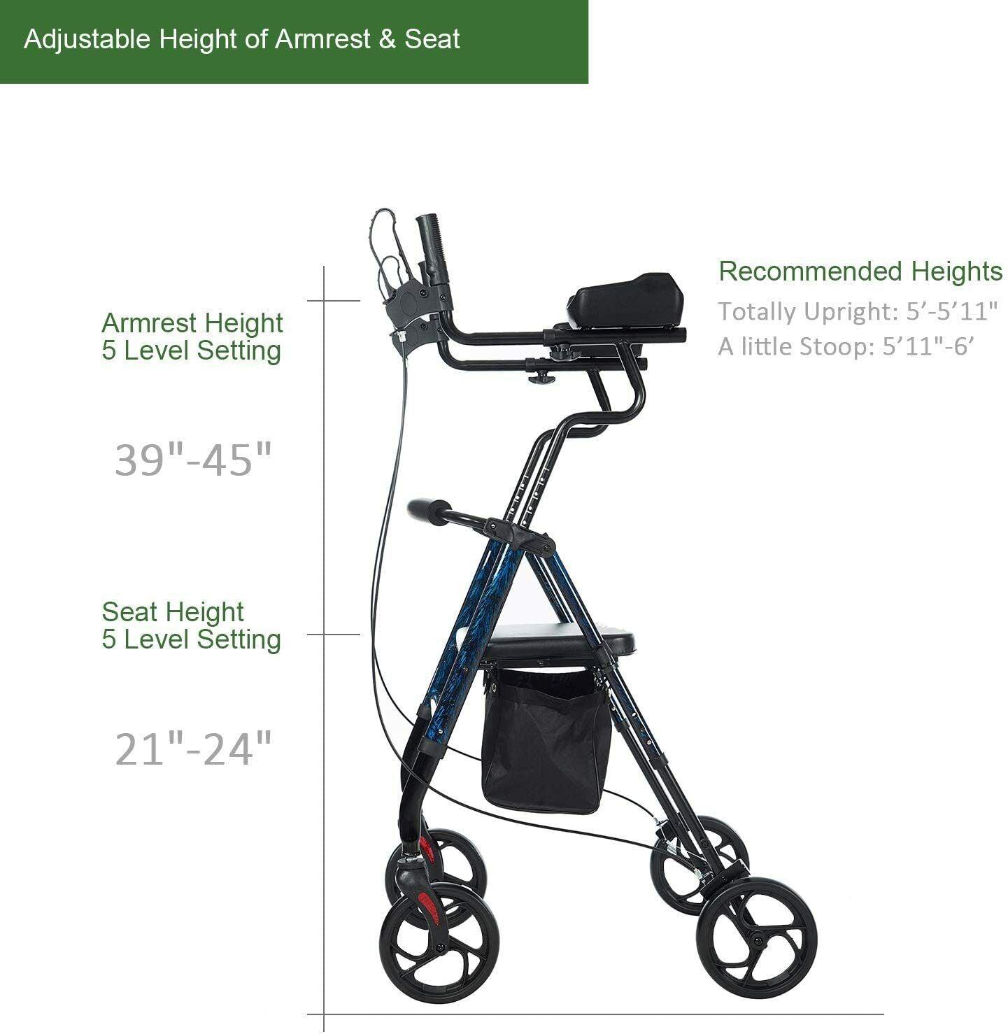 Upright Walker Stand Up Folding Rollator 300 lbs, Seat Padded Armrest For Senior - TheGivenGet