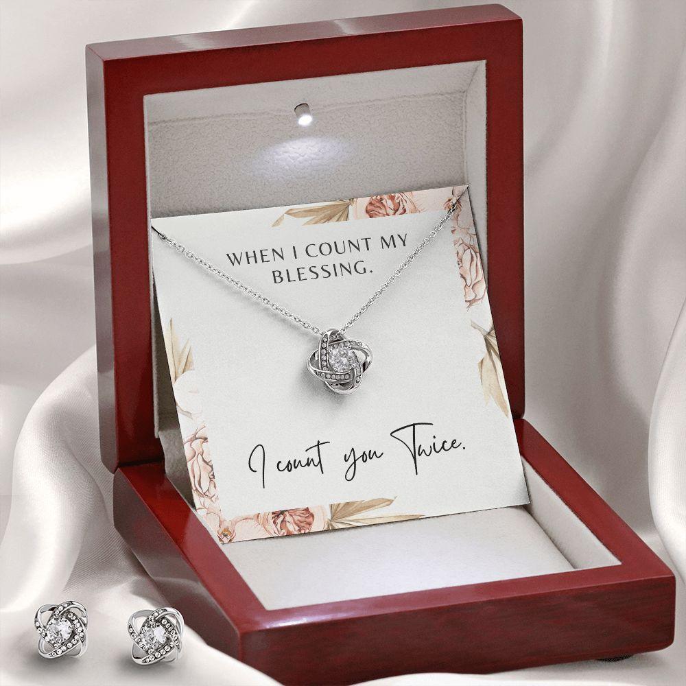 When I Count My Blessing. I Count You Twice Love Knot Necklace & Earring Set - TheGivenGet